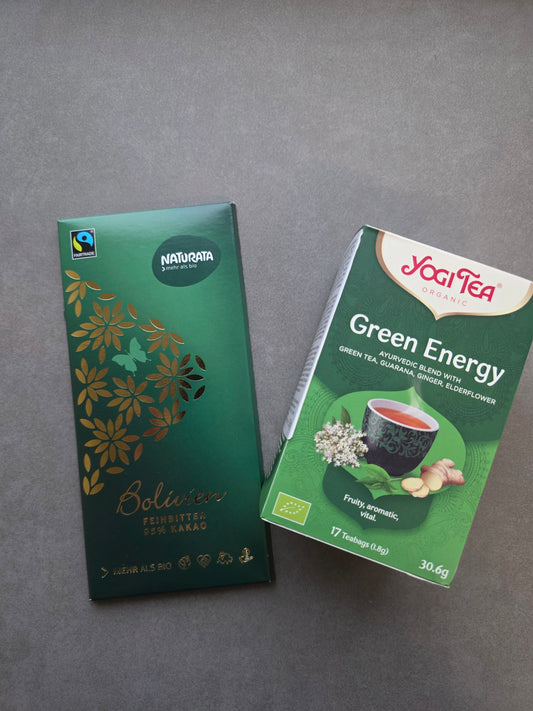 JOGI tēja - enerģijai, zaļā + NATURATA šokolāde 95%