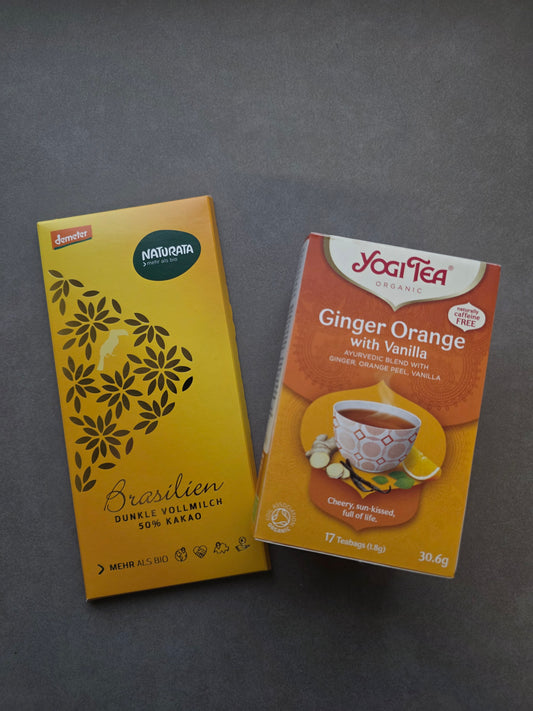 JOGI tēja - ingvers-apelsīns + NATURATA šokolāde 50%
