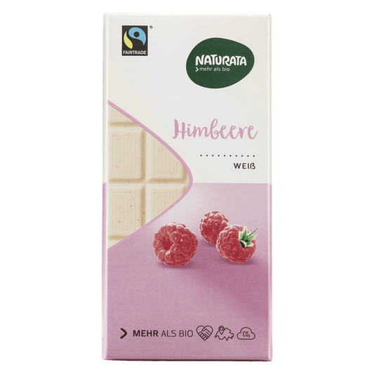 BIO Chocolate, white with raspberries, 100g