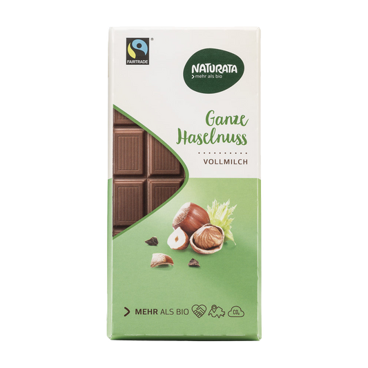 BIO Chocolate, whole milk, with whole hazelnuts, 100g