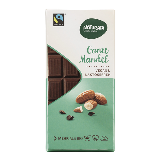 BIO Chocolate with rice glucose syrup and whole almonds, lactose-free, 100g