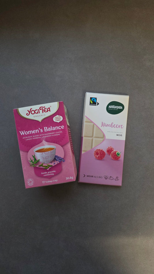 Yogi tējas sievietēm, līdzsvaram + NATURATA baltā šokolāde ar avenēm