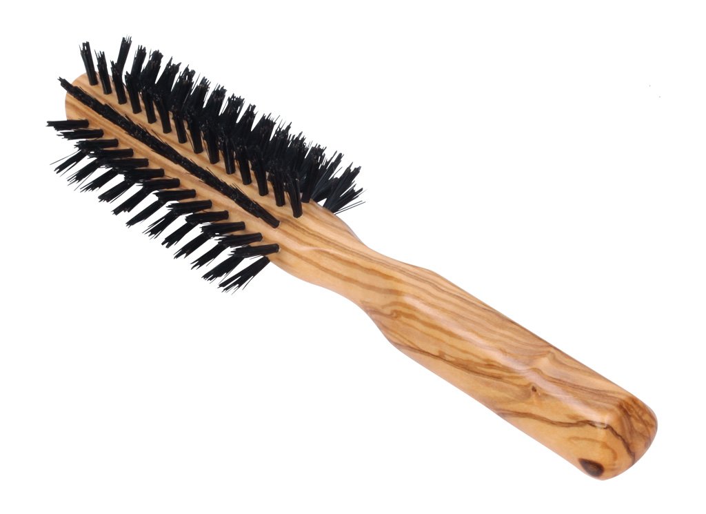 Hairbrush, round, olive wood, 21.5cm